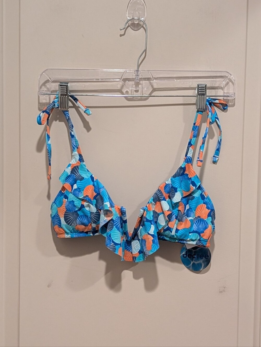 Decree Blue and Orange Seashell Tie-Shoulder Bikini Top Size Small
